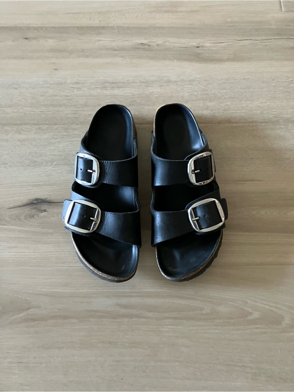 Birkenstock Black Leather Two-Buckle Slide Sandals - Picture 3 of 4